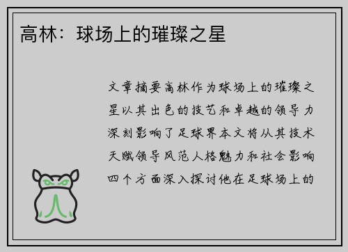 高林：球场上的璀璨之星
