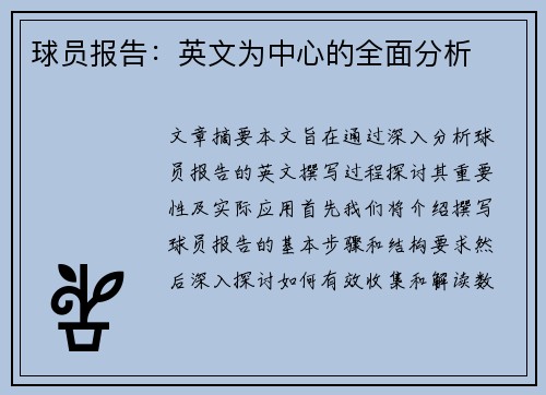球员报告：英文为中心的全面分析